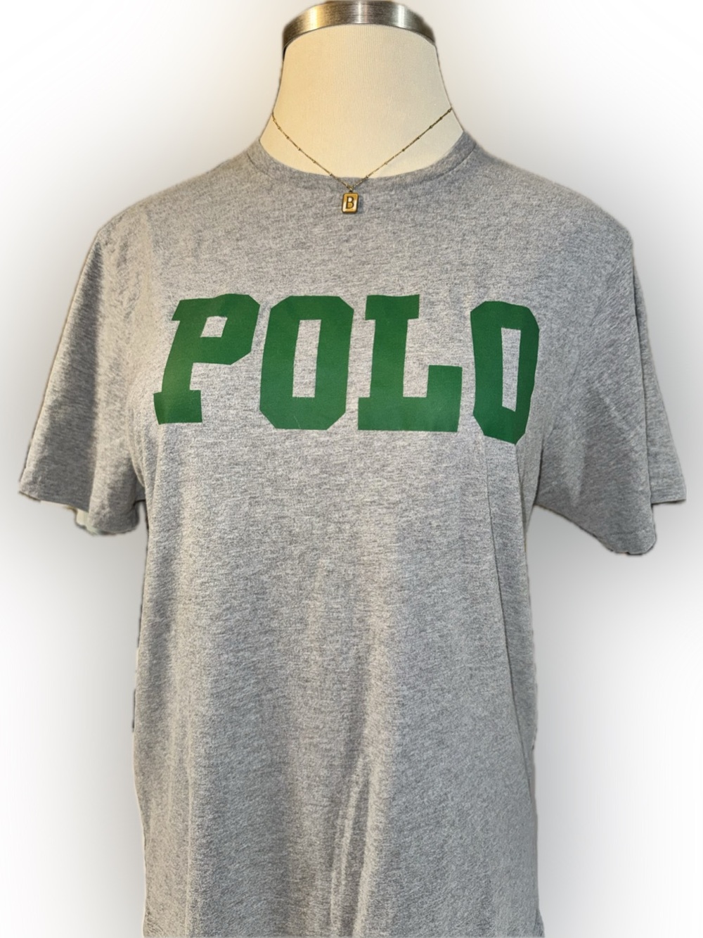 Men’s Ralph Lauren Gray Short Sleeve Tee with Green‎ POLO Print Size Large
